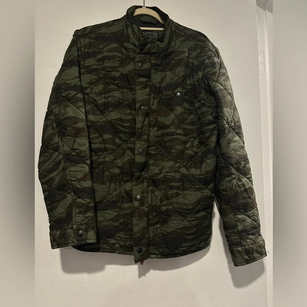 J. Crew Men's Olive Camo Quilted Field Jacket with Red Lining